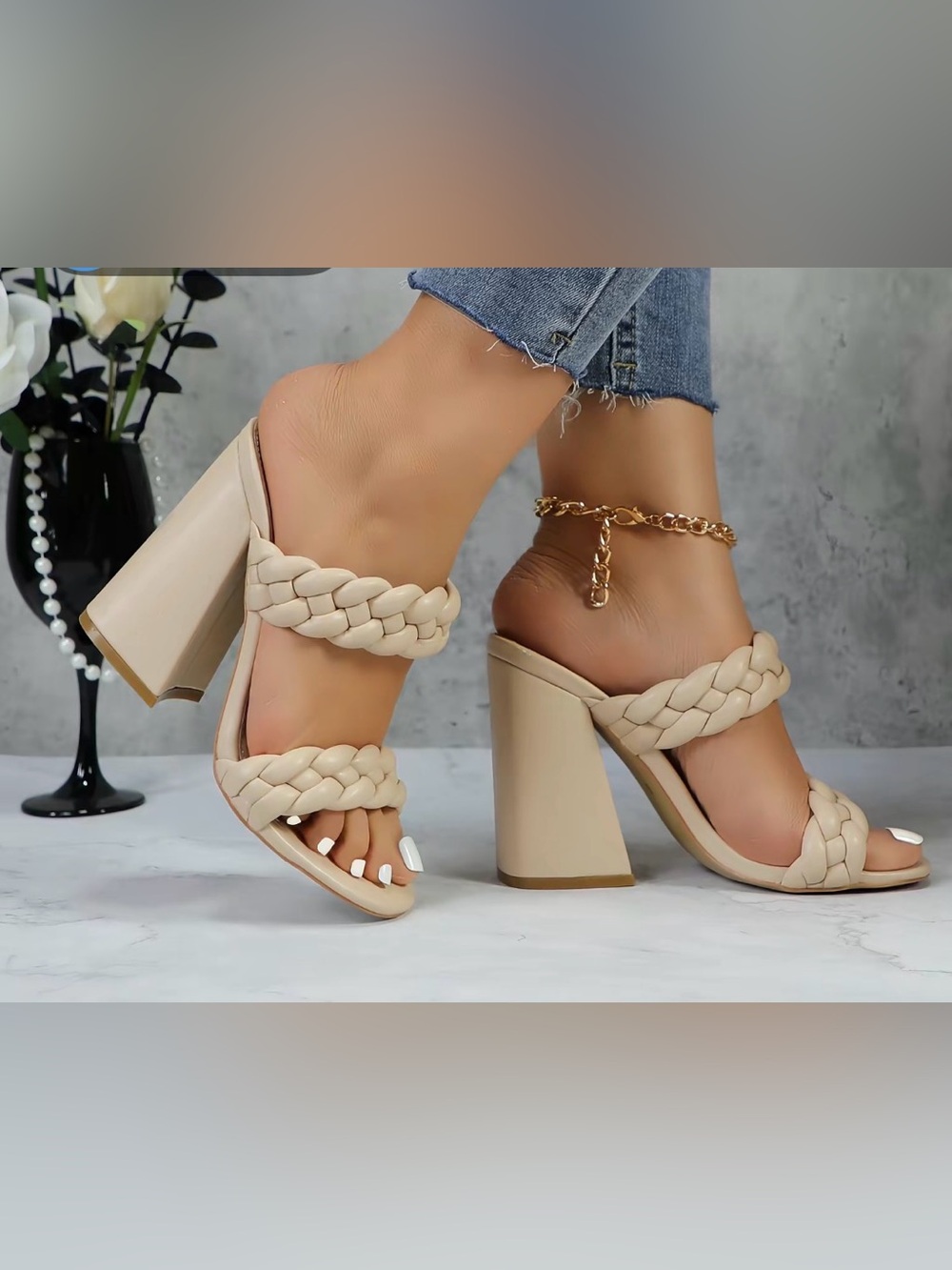 Worn 1X ❤️ SERRA ALTI braided nude chunky heels women’s size 10 - TIK TOK ❤️❤️